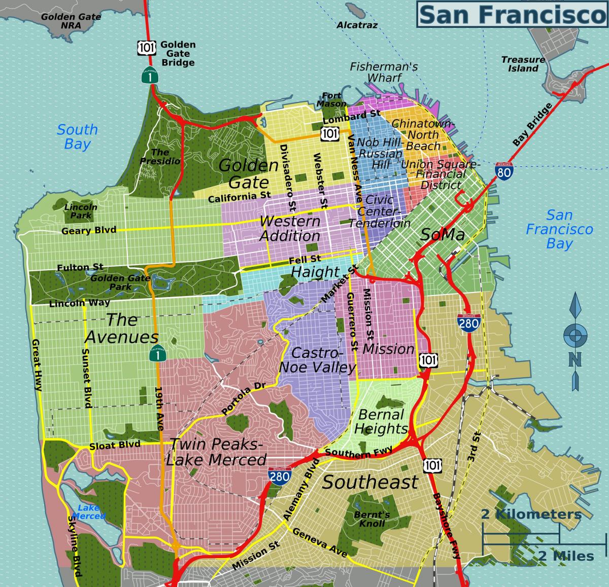 rúa mapa de San Francisco california