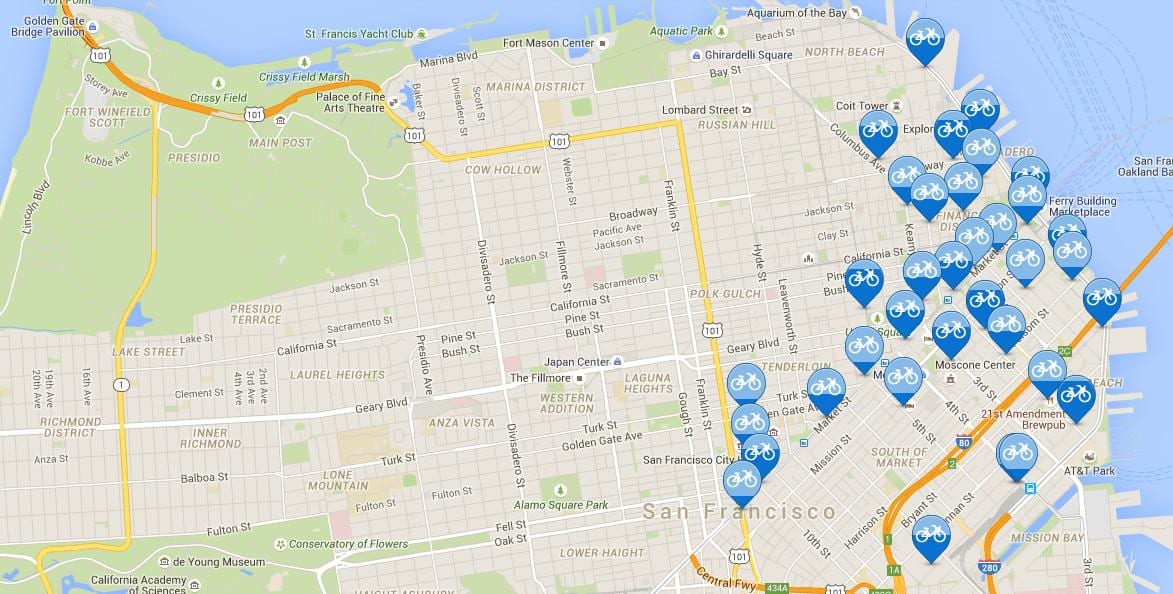 Mapa da baía área bicicleta