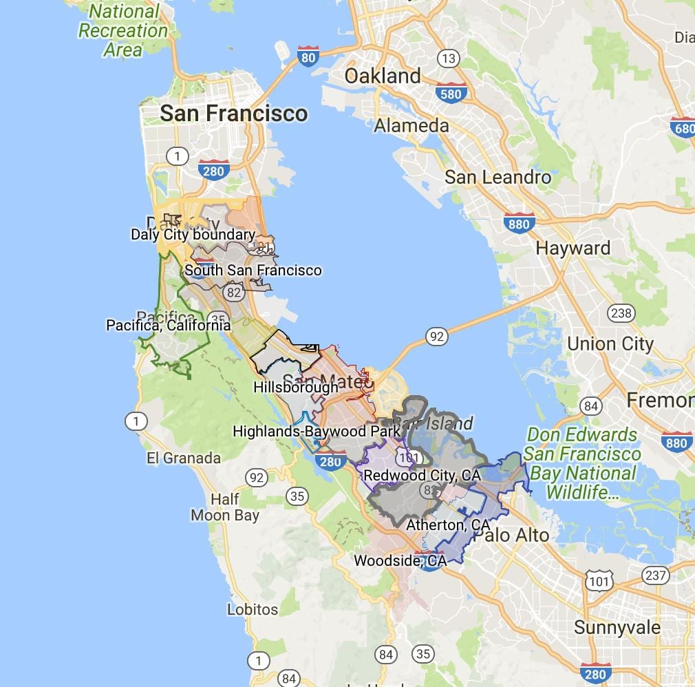 Mapa da baía de área, cidade límite