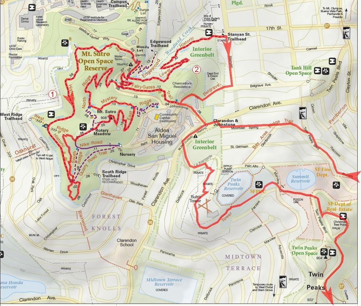 Mapa da baía área de rutas en bicicleta