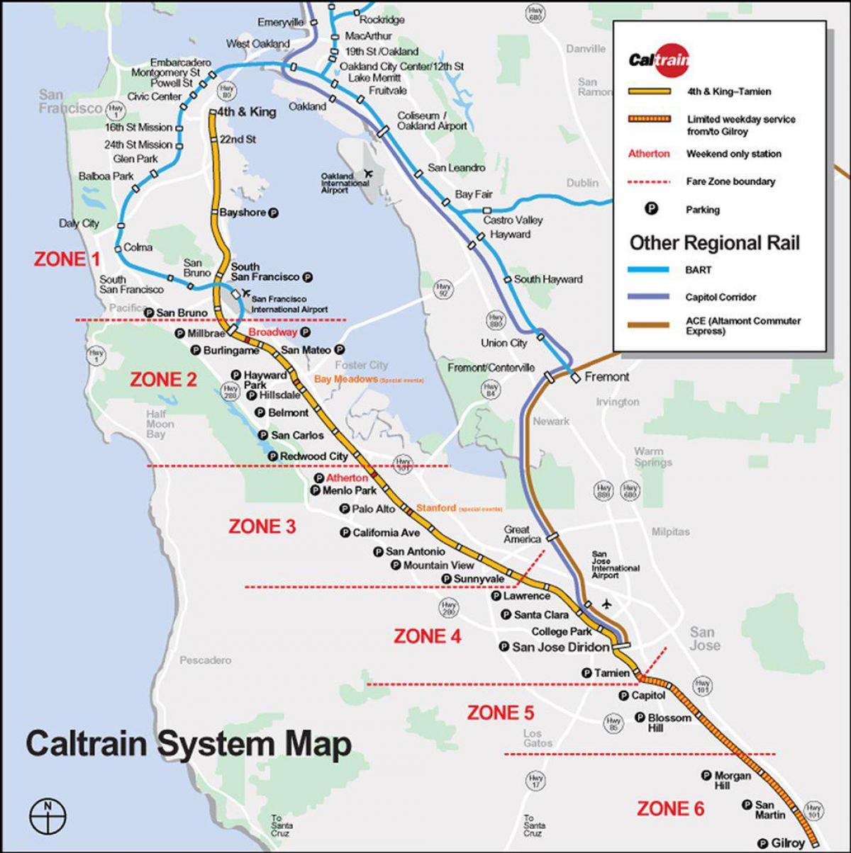 caltrain mapa da ruta