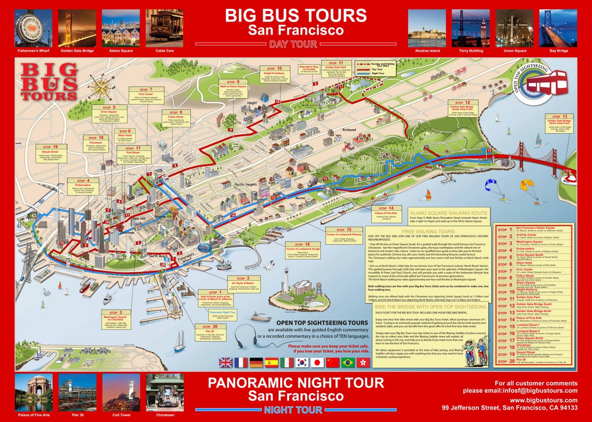 San Francisco hop on hop off autobús mapa