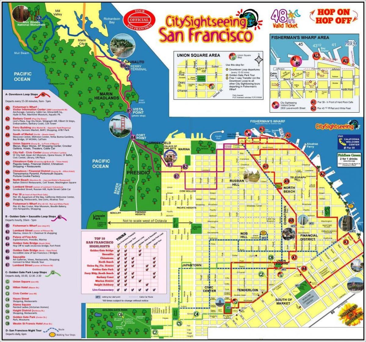 San Francisco hop on hop off paseo de autobuses mapa