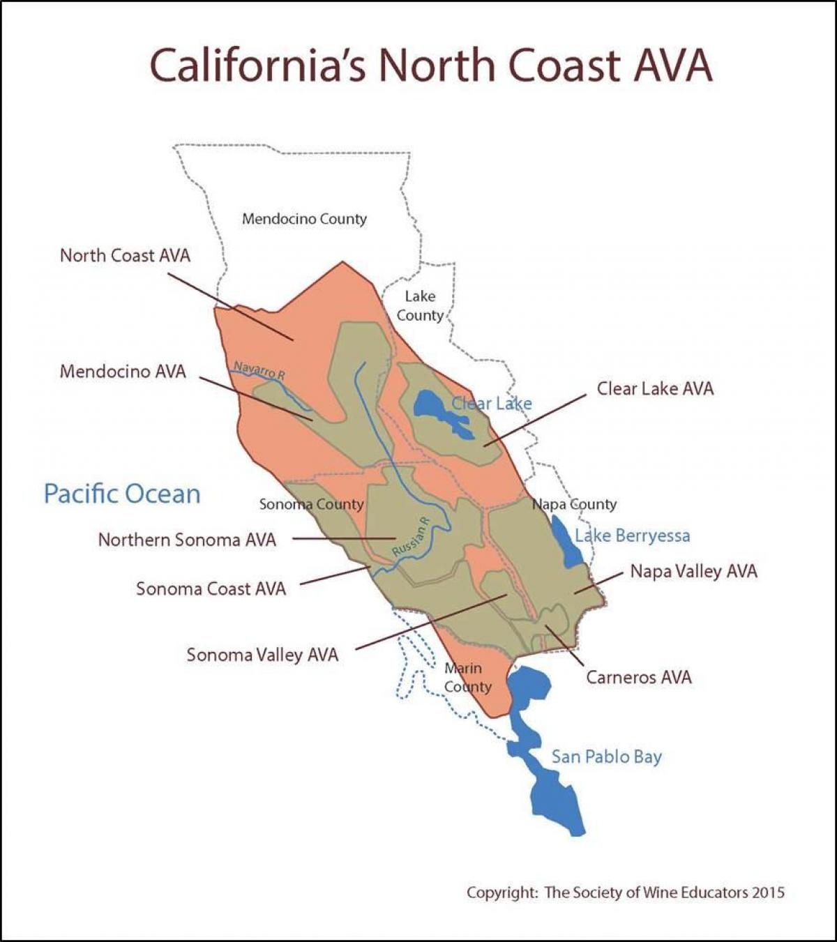 Mapa de california costa norte de San Francisco