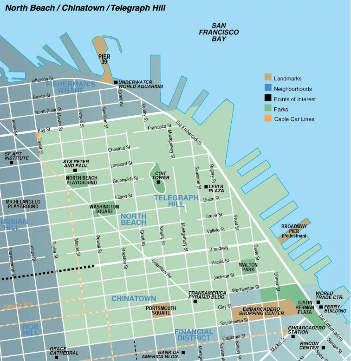 Mapa de norte a praia de San Francisco