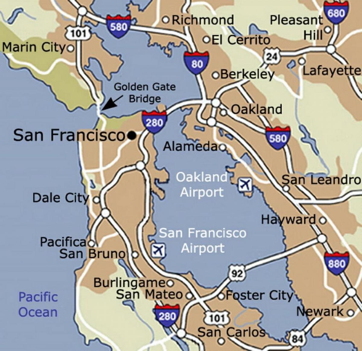 Mapa de San Francisco aeroporto e área circundante