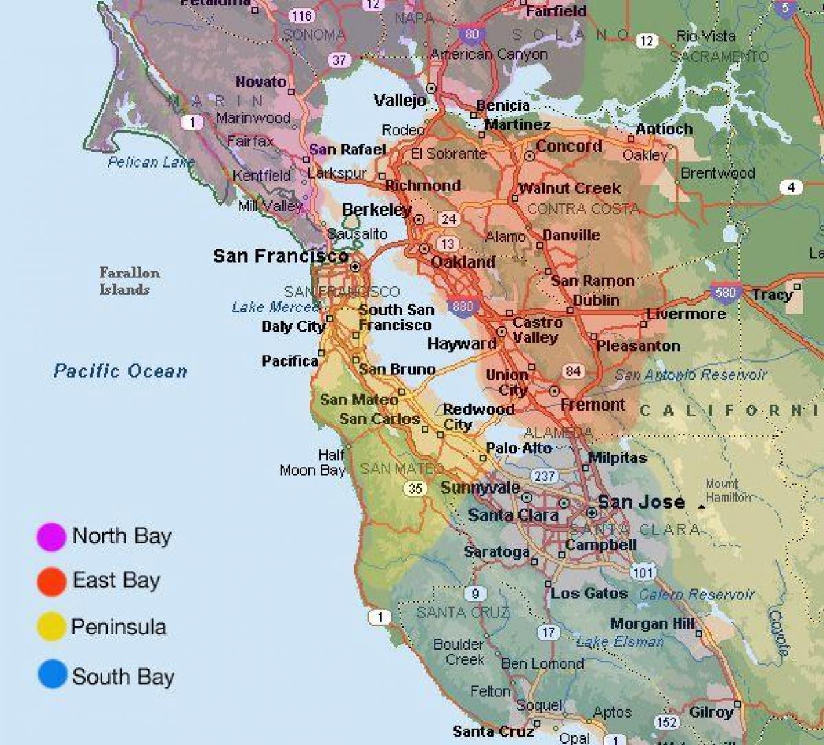 San Francisco mapa da zona e área circundante