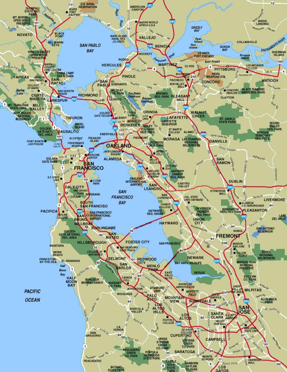 Mapa de San Francisco área de cidades