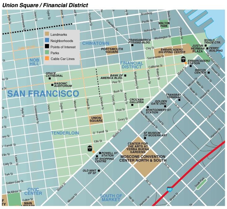 Mapa de unión praza da área de San Francisco