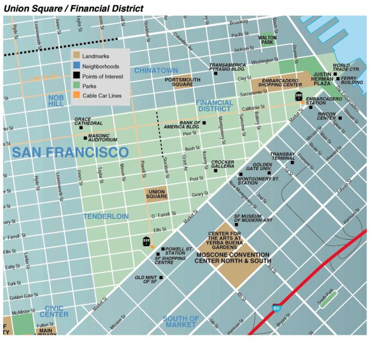 Mapa de unión praza da área de San Francisco