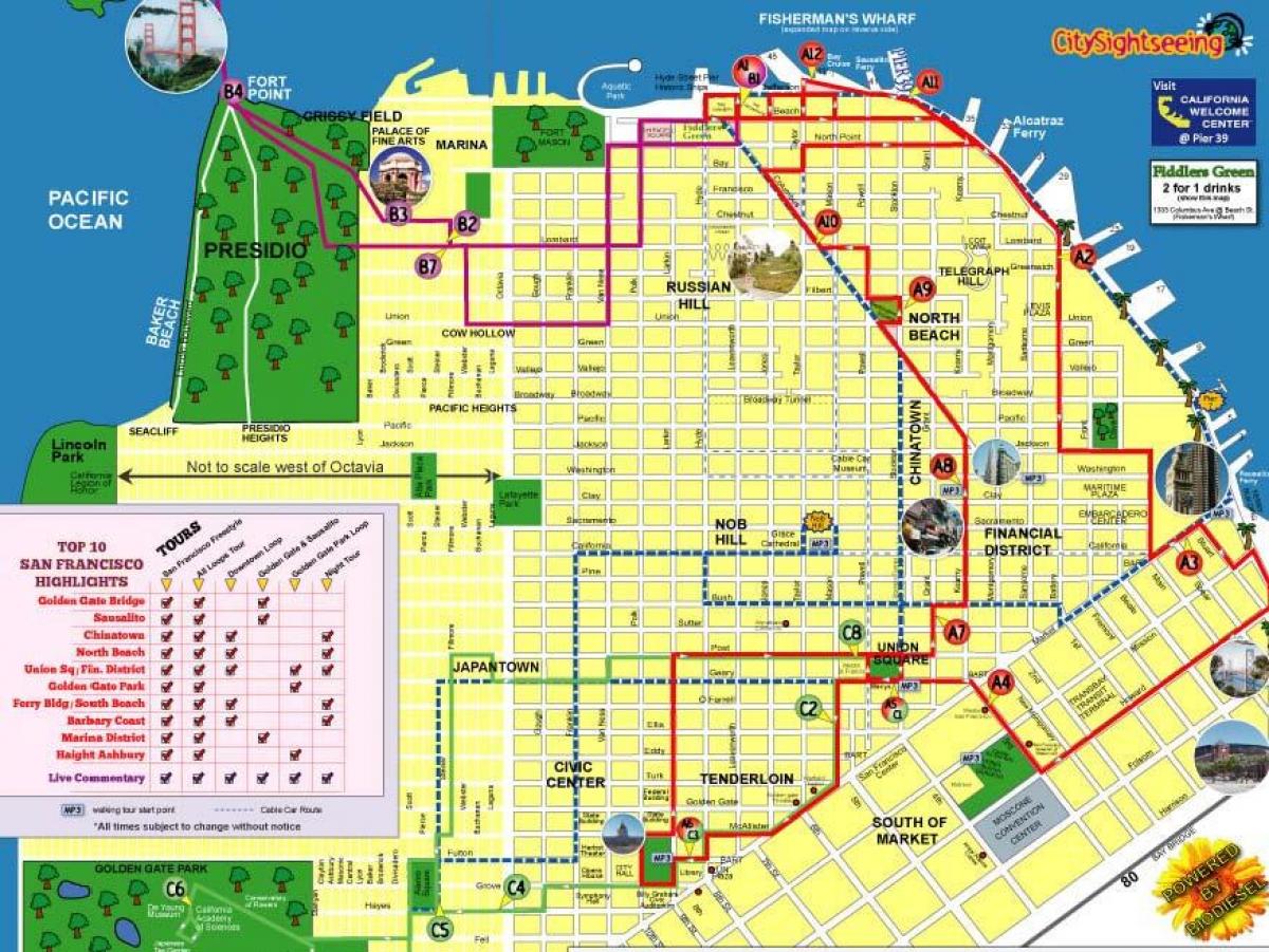 Mapa da cidade de turismo San Francisco ruta