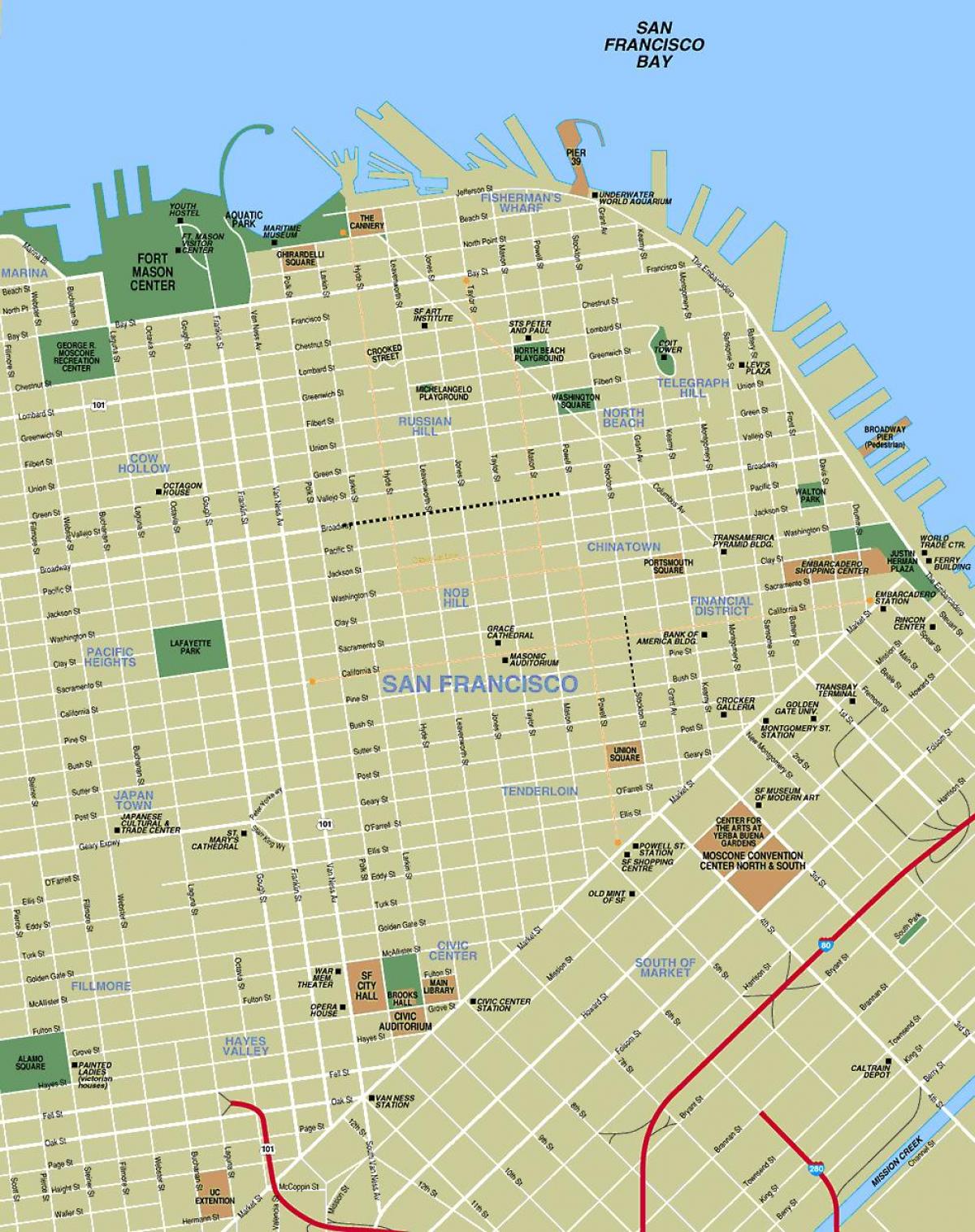 mapa do centro de San Francisco ca