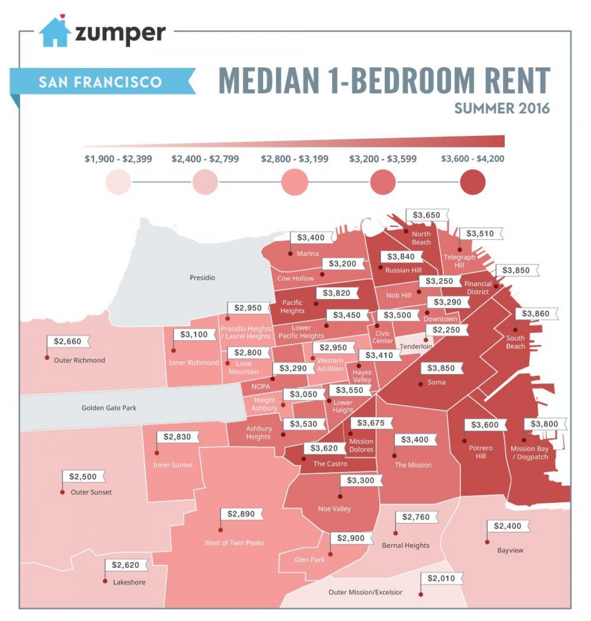 San Francisco prezos de aluguer mapa