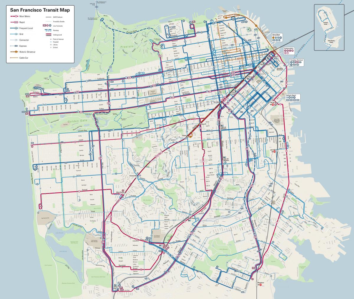 San Francisco liñas de autobuses mapa