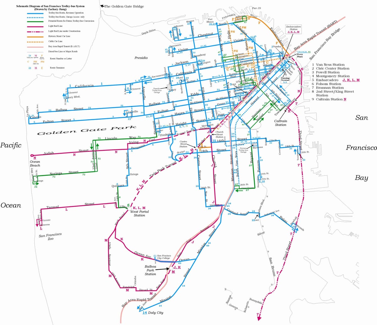 Mapa de San Francisco de trólebus