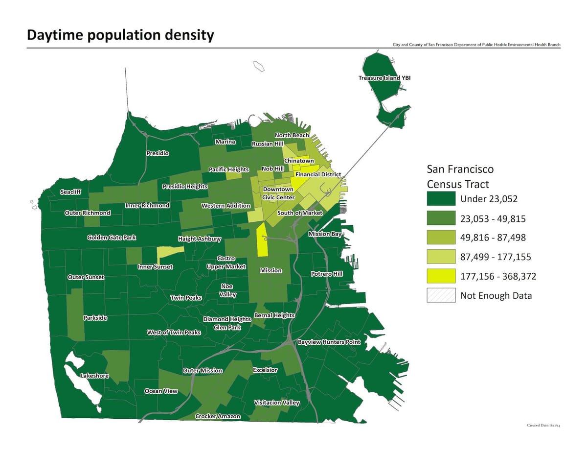 Mapa de San Francisco densidade de poboación