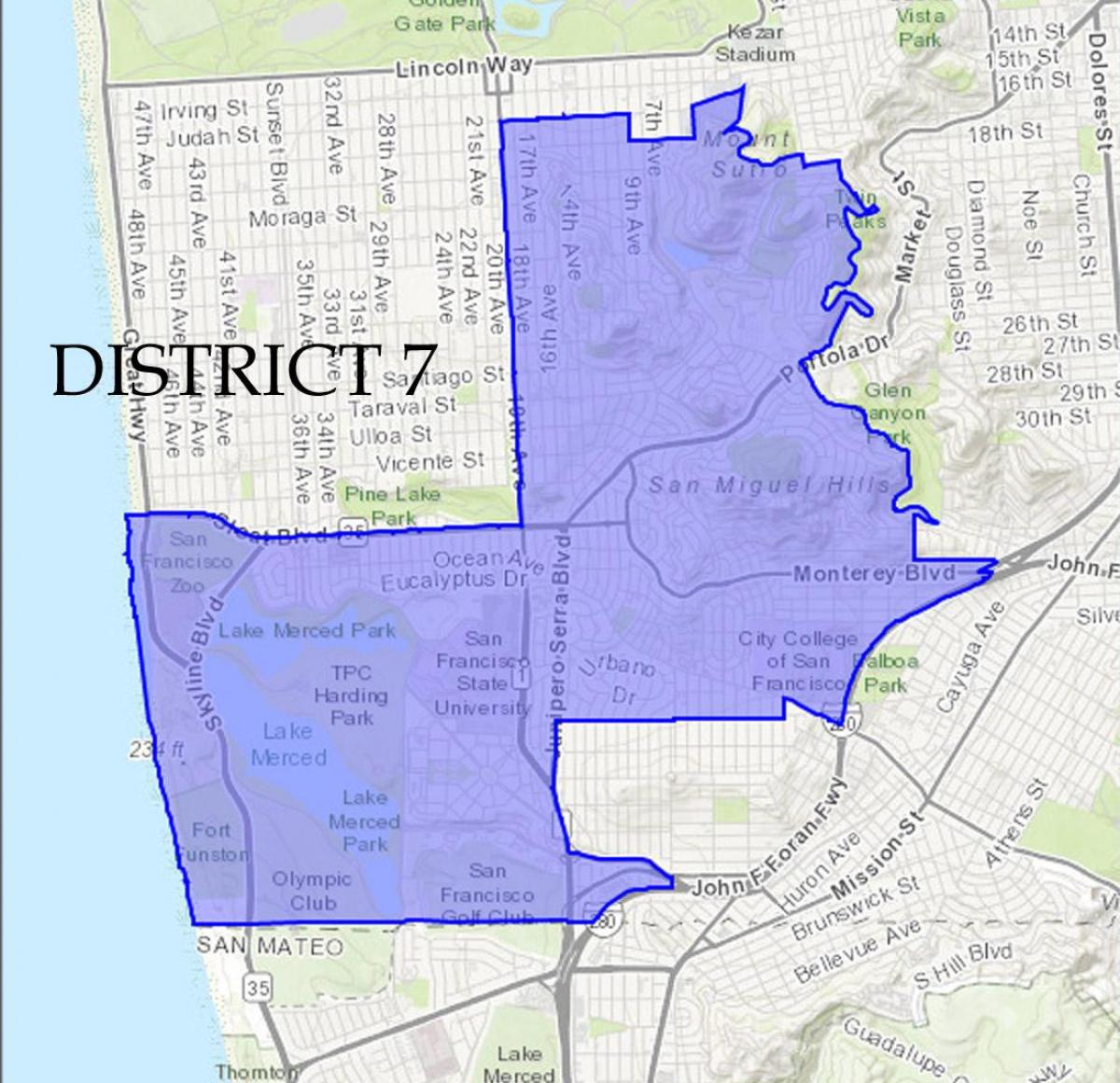 Mapa de San Francisco distrito 7 