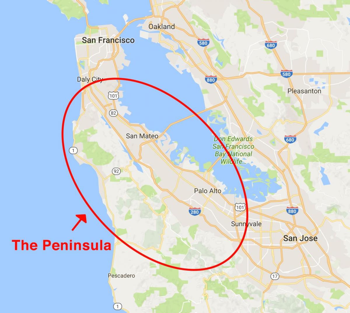 Mapa de San Francisco península 
