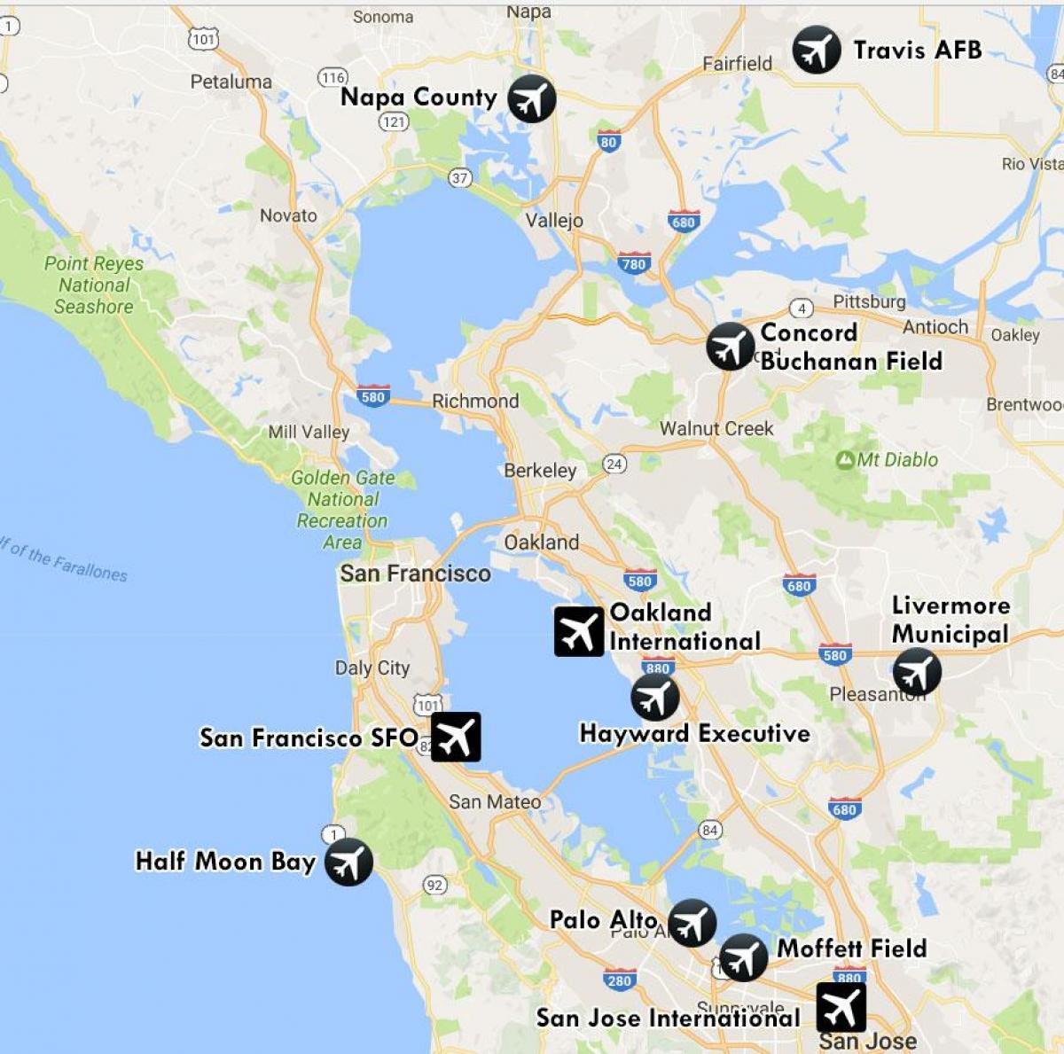 aeroportos, preto de San Francisco mapa