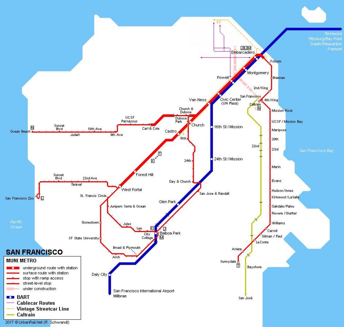 San Fran tranvía mapa