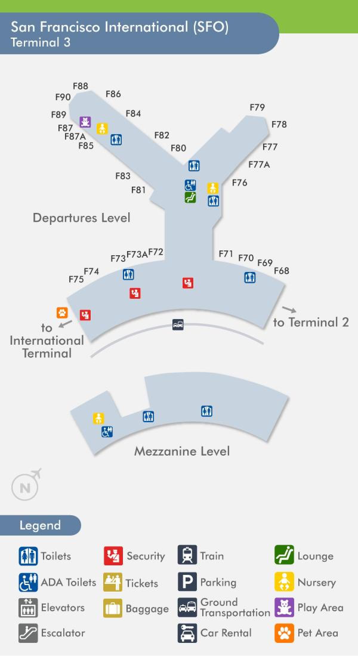 SFO aeroporto mapa terminal 3