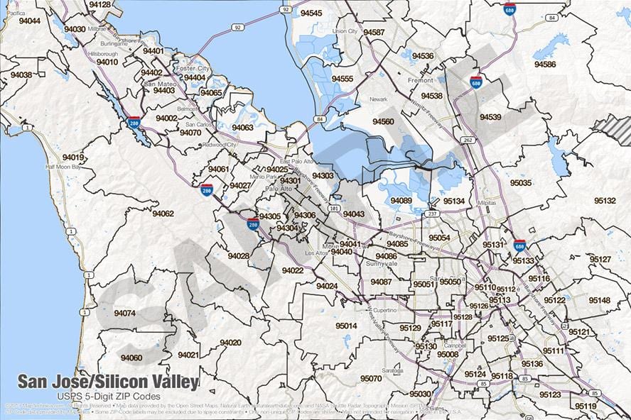 Mapa de silicon valley código postal