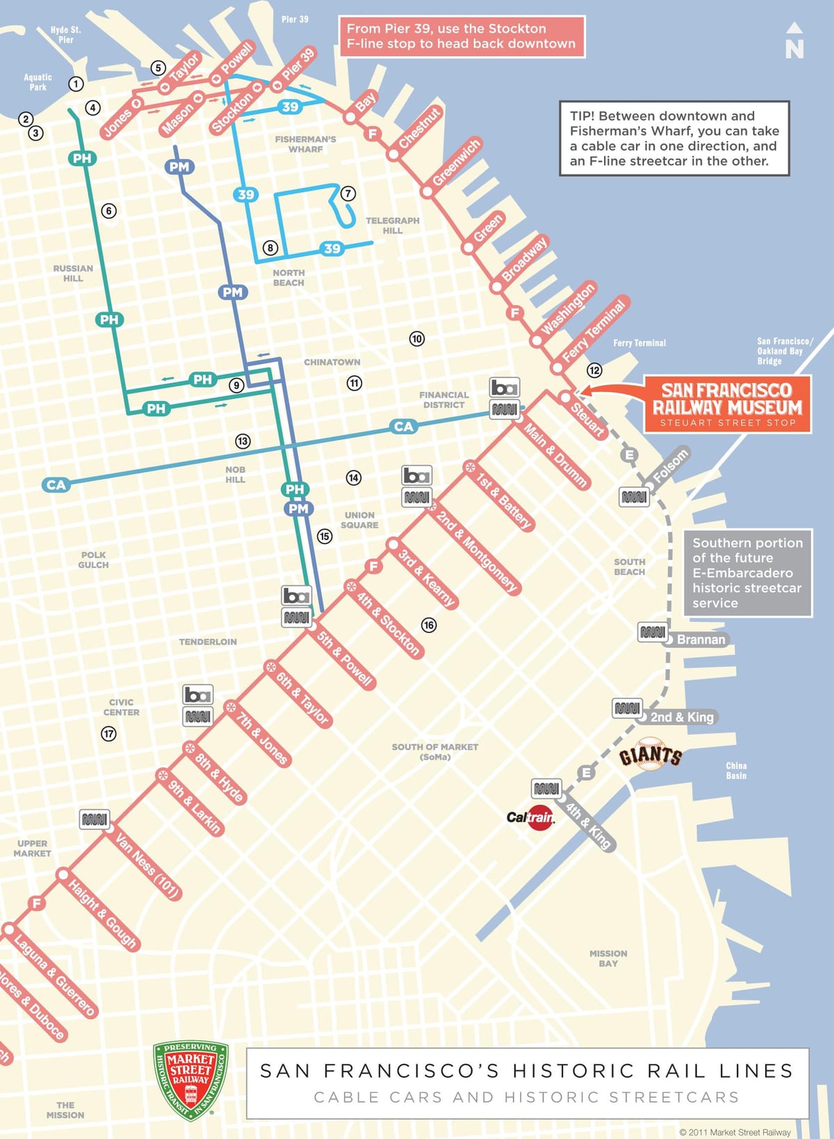 Mapa de teleférico ruta de San Francisco ca