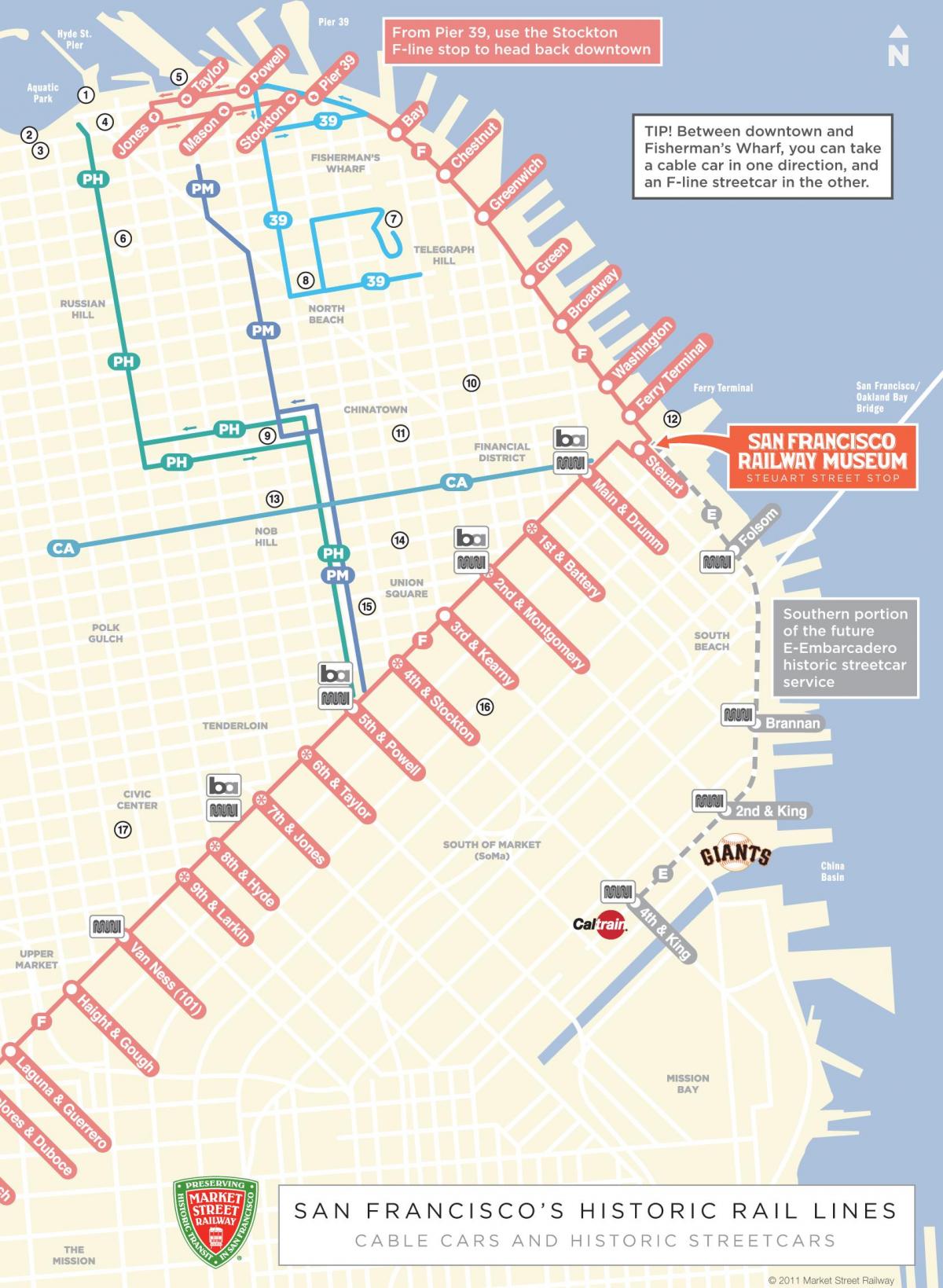 Mapa de teleférico ruta de San Francisco ca