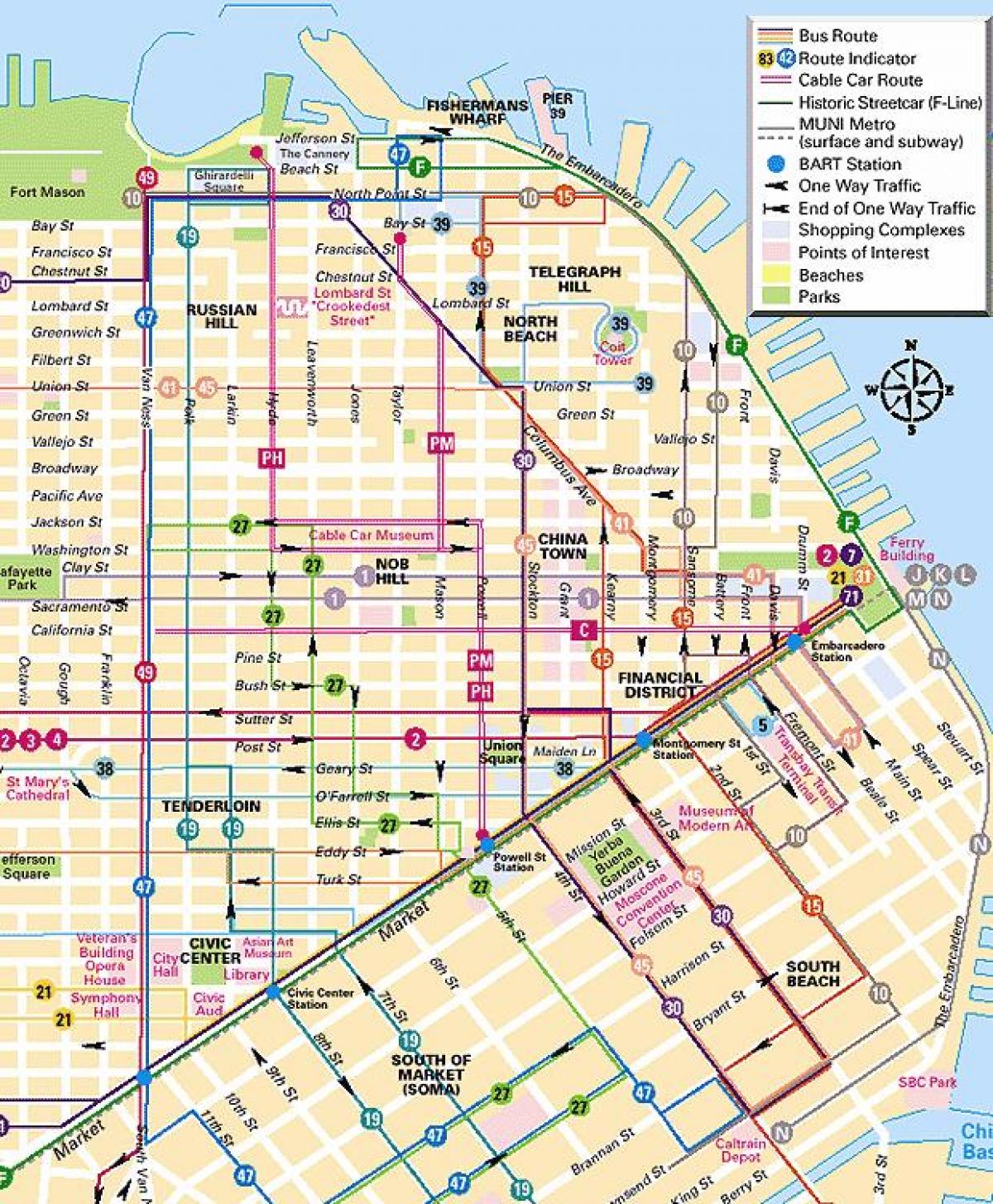teleférico liñas de San Francisco mapa