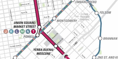Mapa de mercado de rúa de San Francisco